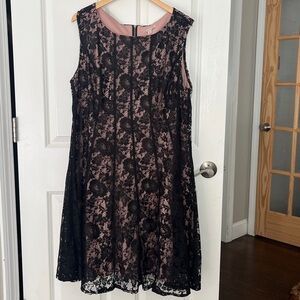 CB Established Black Lace Sleeveless Mini  Dress w/ pink lining sz 18